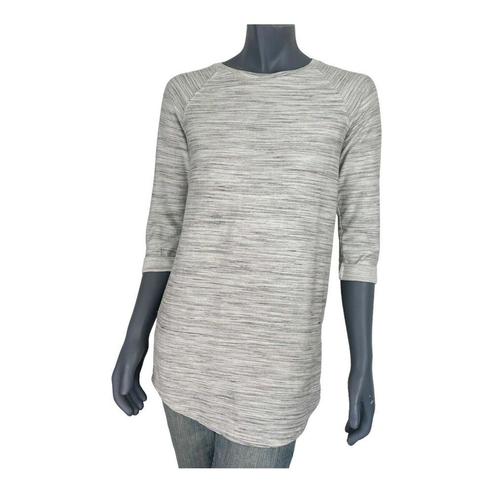 TopShop Womens Knit Top Gray Crew Neck Heathered Half Sleeves Tunic Zip Casual 2 - Picture 2 of 7